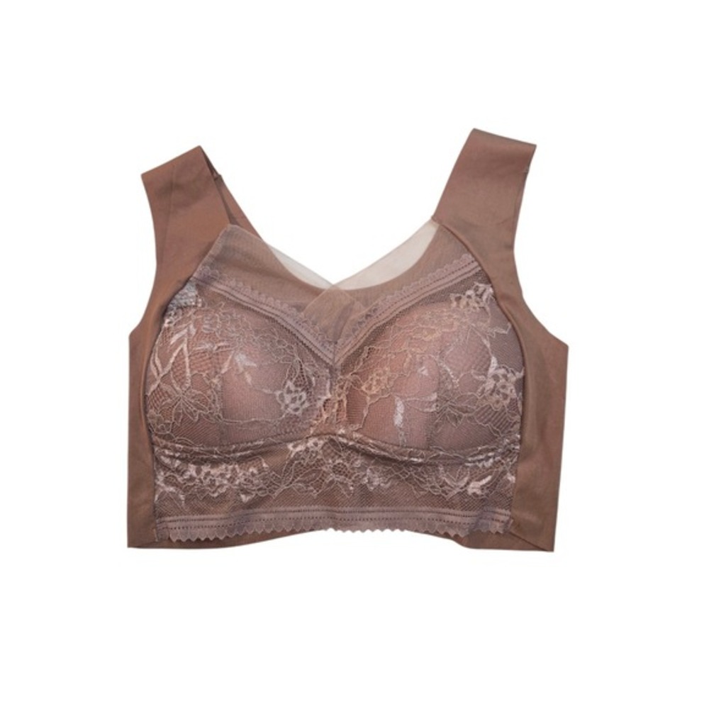 Unbranded Bralette Bra XL Nude Taupe Lace Front Seamless Padded Comfort Wireless